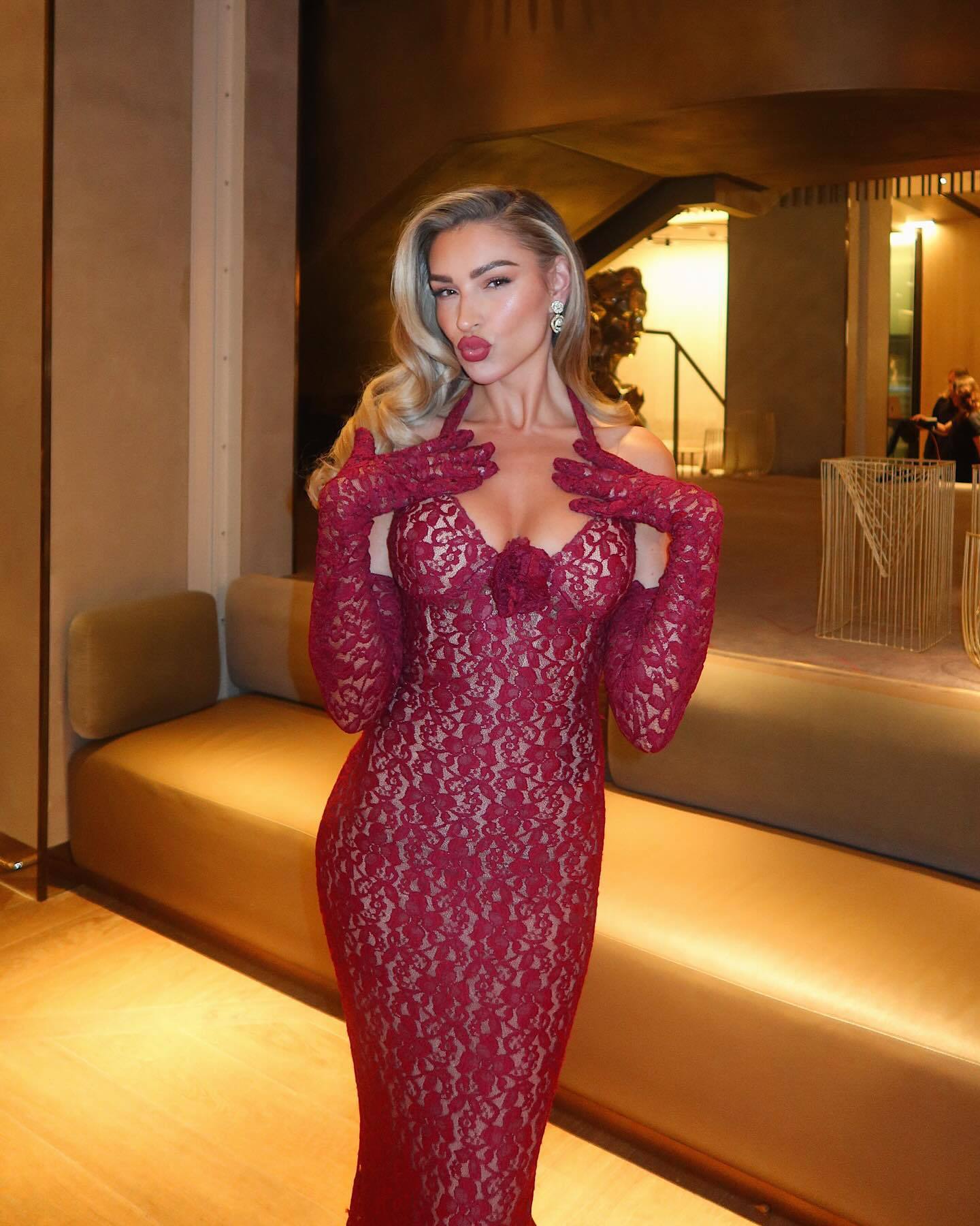 The Plume & Peak Carmine Reverie Lace Gown - Plume & Peak