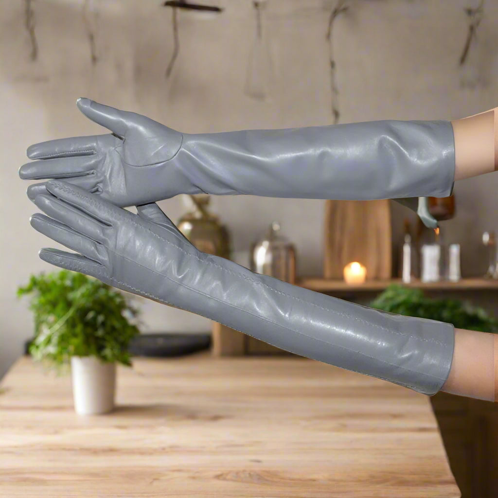 Long Leather Gloves Sheepskin Women Leather Arm Warmers Touchscreen Warm Stylish - Plume & Peak