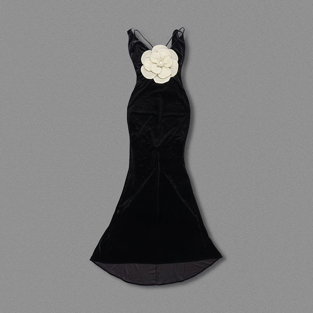 The Noir Bloom Gown with Sculpted Petal Detail - Plume & Peak