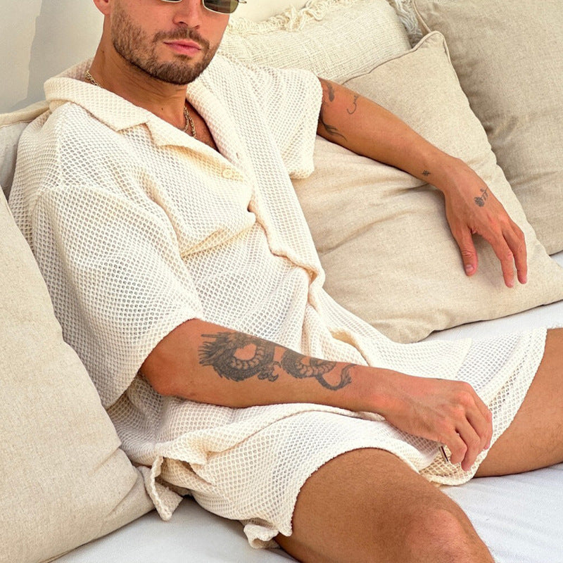 Summer Mens Slim Fit Casual Shirt Shorts Set - Plume & Peak