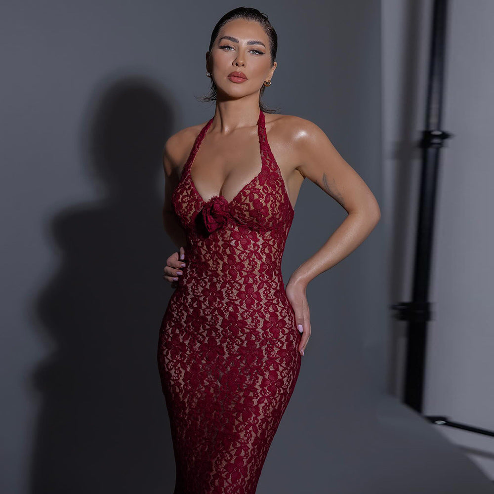 The Plume & Peak Carmine Reverie Lace Gown - Plume & Peak