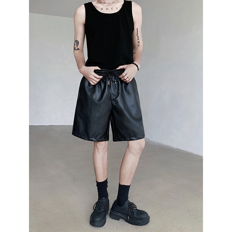 Mens Summer PU Leather Shorts Relaxed American Style - Plume & Peak