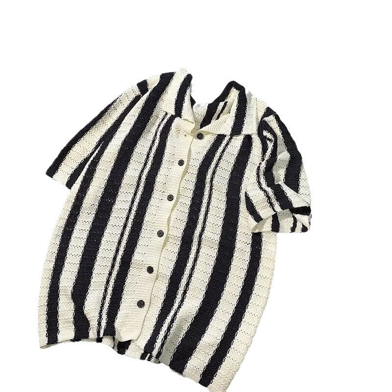 Striped Patchwork Cardigan Shirt Trendy Summer Style - Plume & Peak