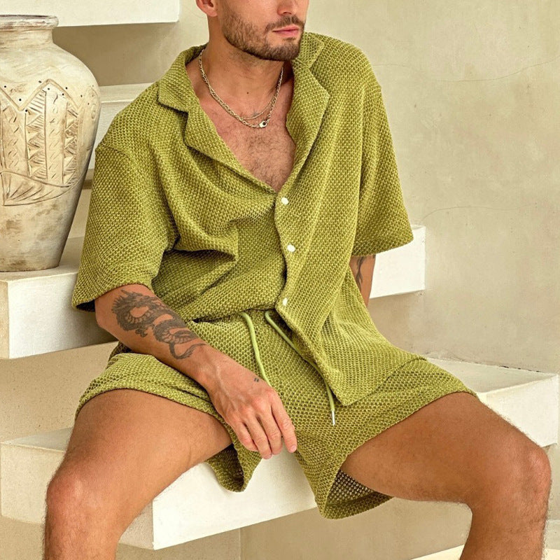 Summer Mens Slim Fit Casual Shirt Shorts Set - Plume & Peak