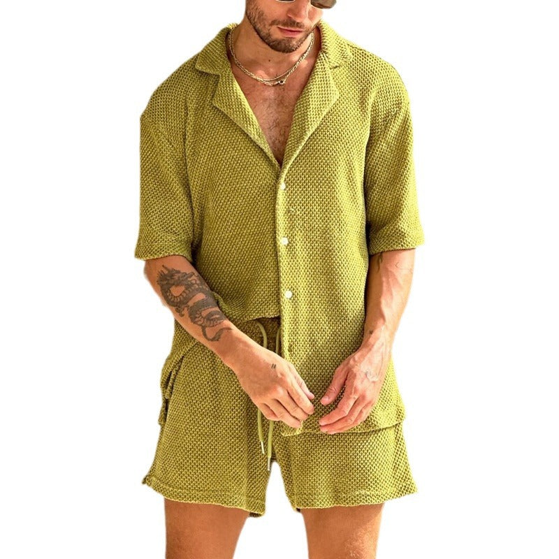Summer Mens Slim Fit Casual Shirt Shorts Set - Plume & Peak