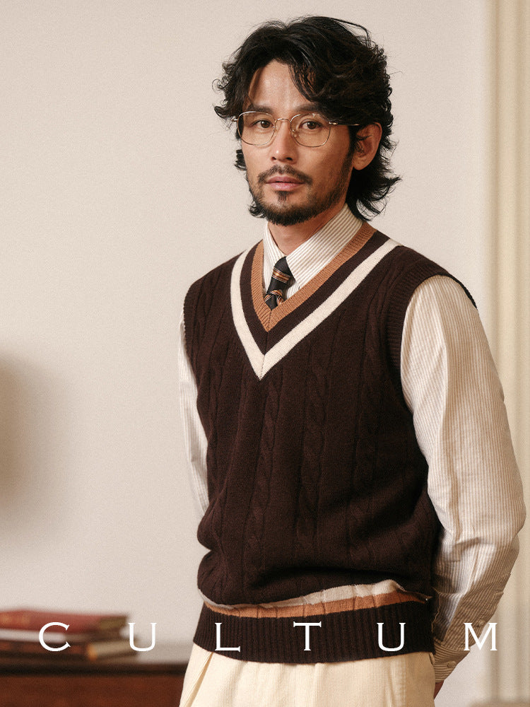 Mens Vintage VNeck Knit Vest AutumnWinter Sleeveless Sweater - Plume & Peak