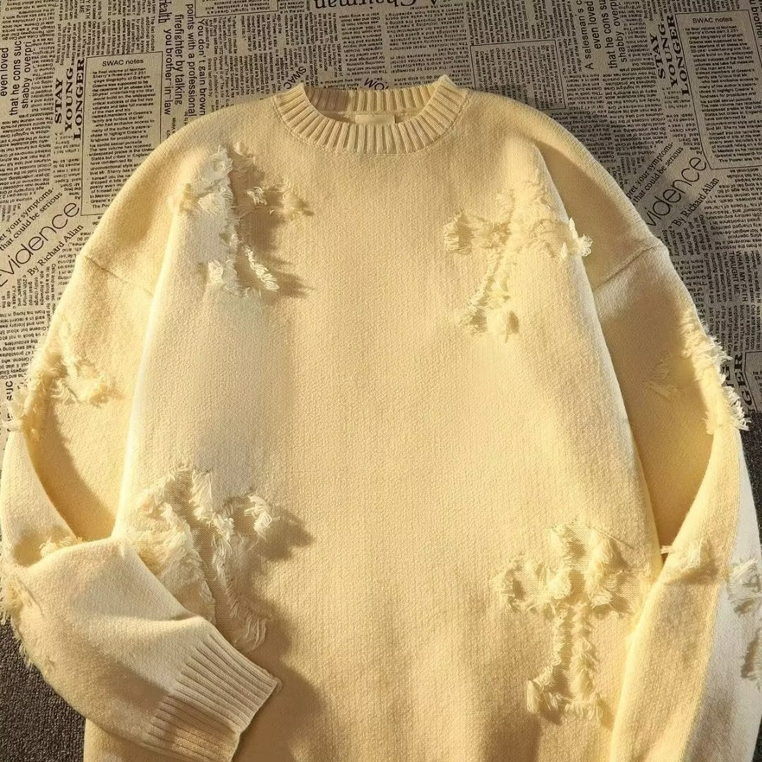Distressed Knit Oversized Sweater – Vintage Aesthetic, Casual Streetwear Pullover - Plume & Peak
