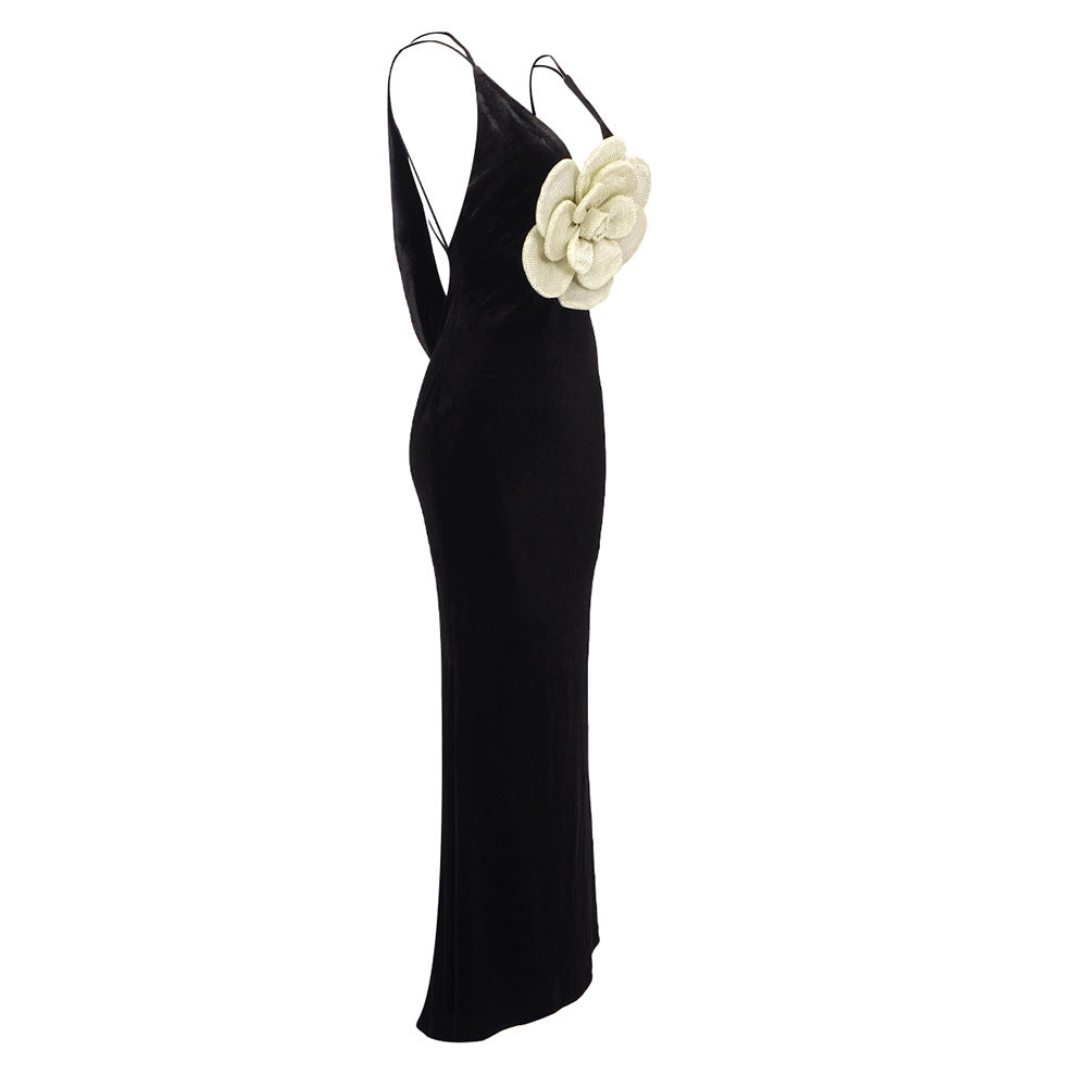 The Noir Bloom Gown with Sculpted Petal Detail - Plume & Peak