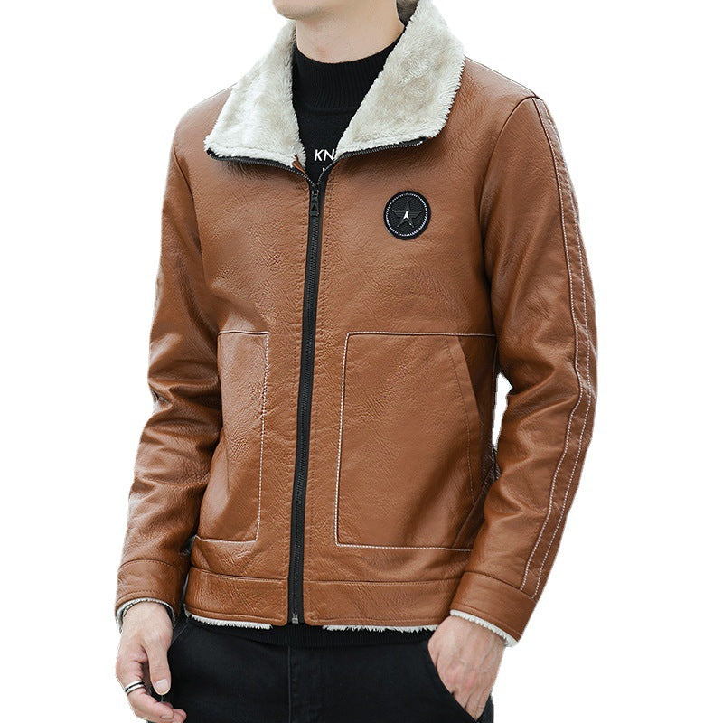 Mens Stylish FleeceLined Leather Jacket Korean Biker - Plume & Peak