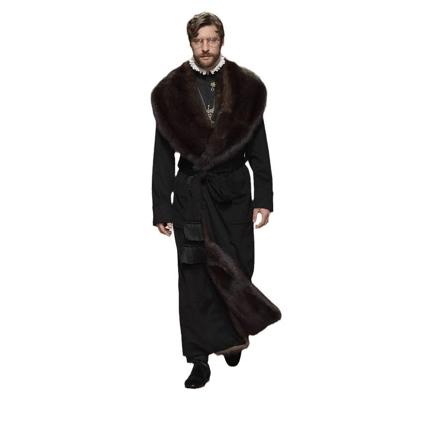 Mens Long Faux Fur Coat with Vintage Collar - Plume & Peak