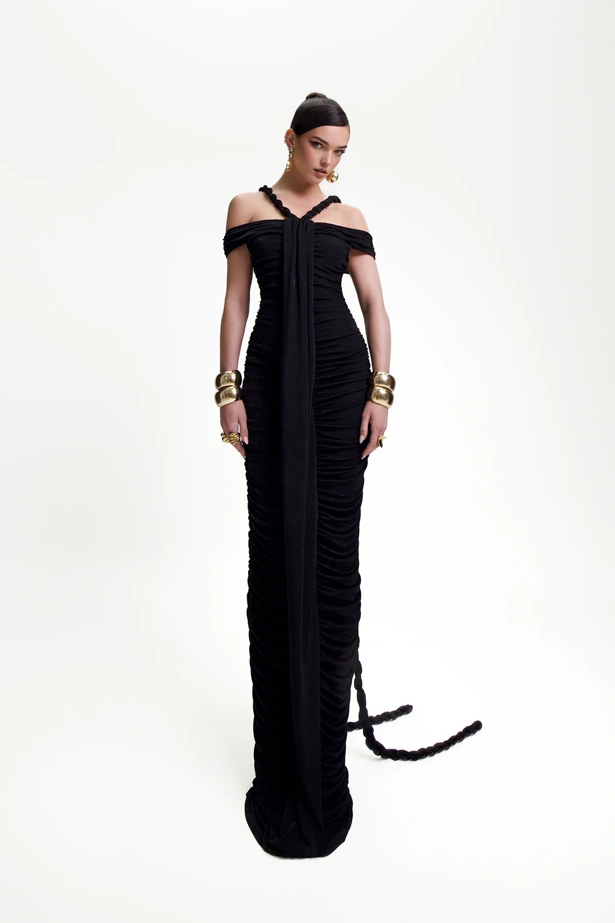 The Celestial Drape Gown – Dual-Tone Elegance - Plume & Peak