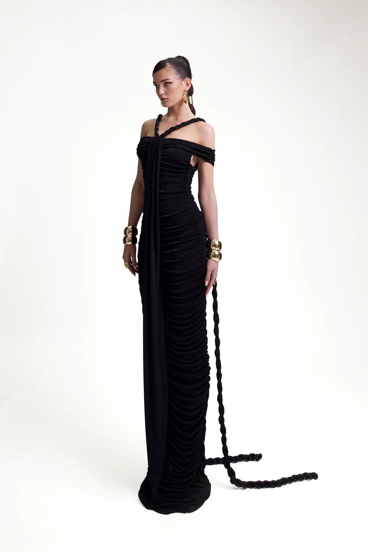 The Celestial Drape Gown – Dual-Tone Elegance - Plume & Peak