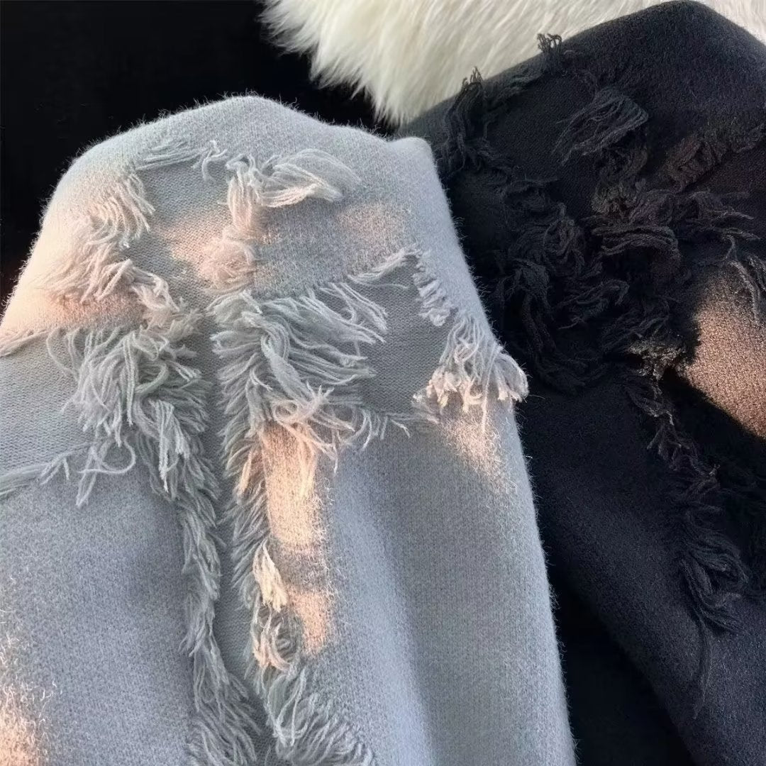 Distressed Knit Oversized Sweater – Vintage Aesthetic, Casual Streetwear Pullover - Plume & Peak