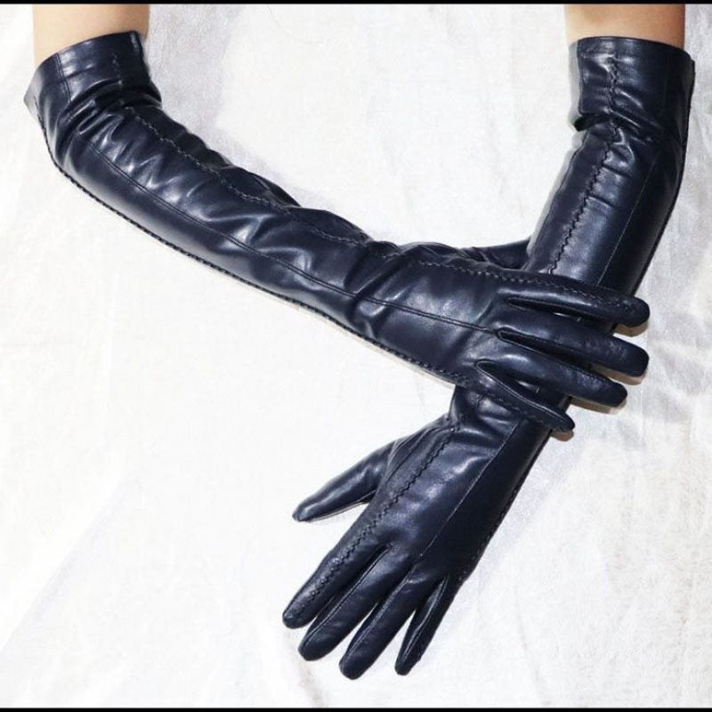 Long Leather Gloves Sheepskin Women Leather Arm Warmers Touchscreen Warm Stylish - Plume & Peak