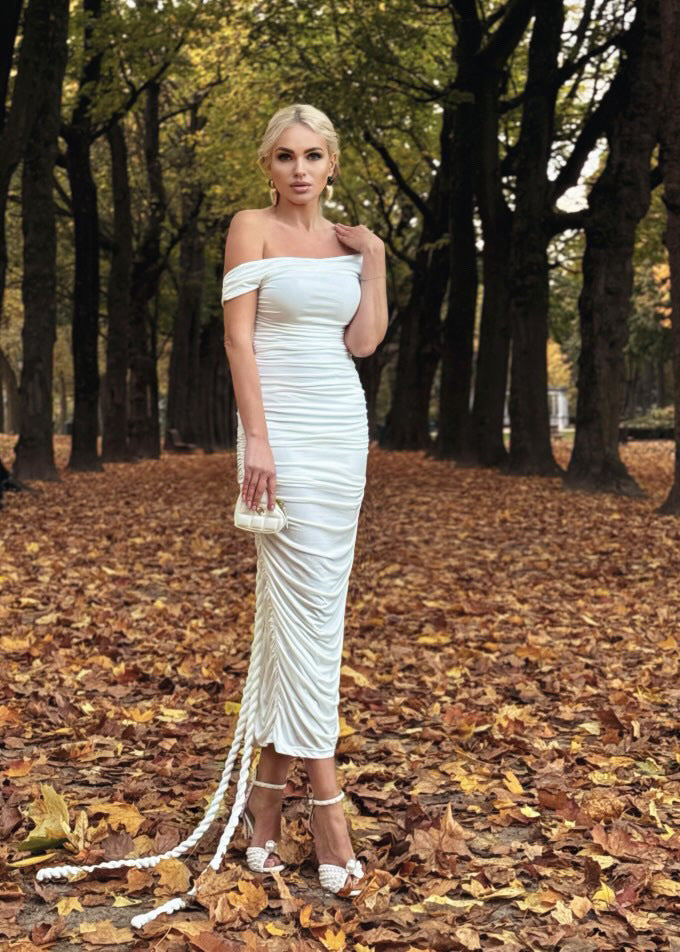 The Celestial Drape Gown – Dual-Tone Elegance - Plume & Peak