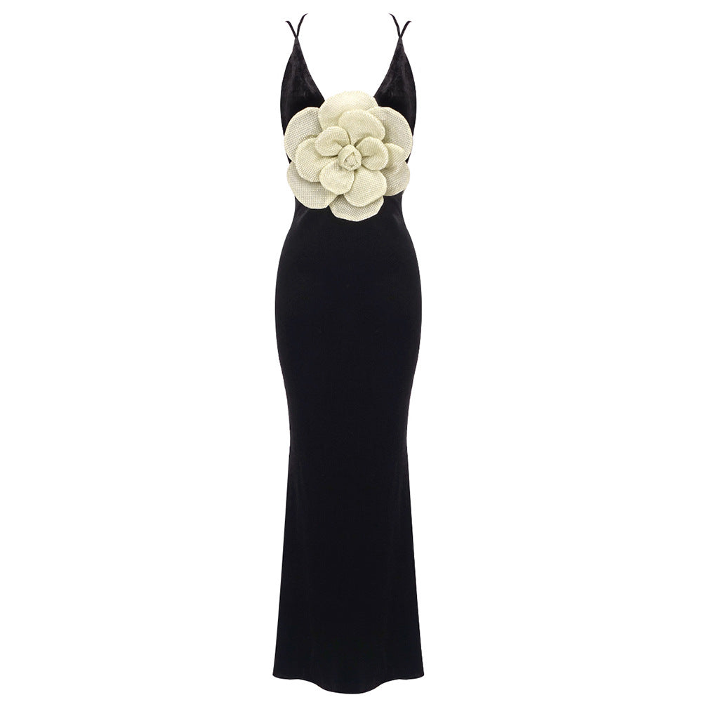 The Noir Bloom Gown with Sculpted Petal Detail - Plume & Peak