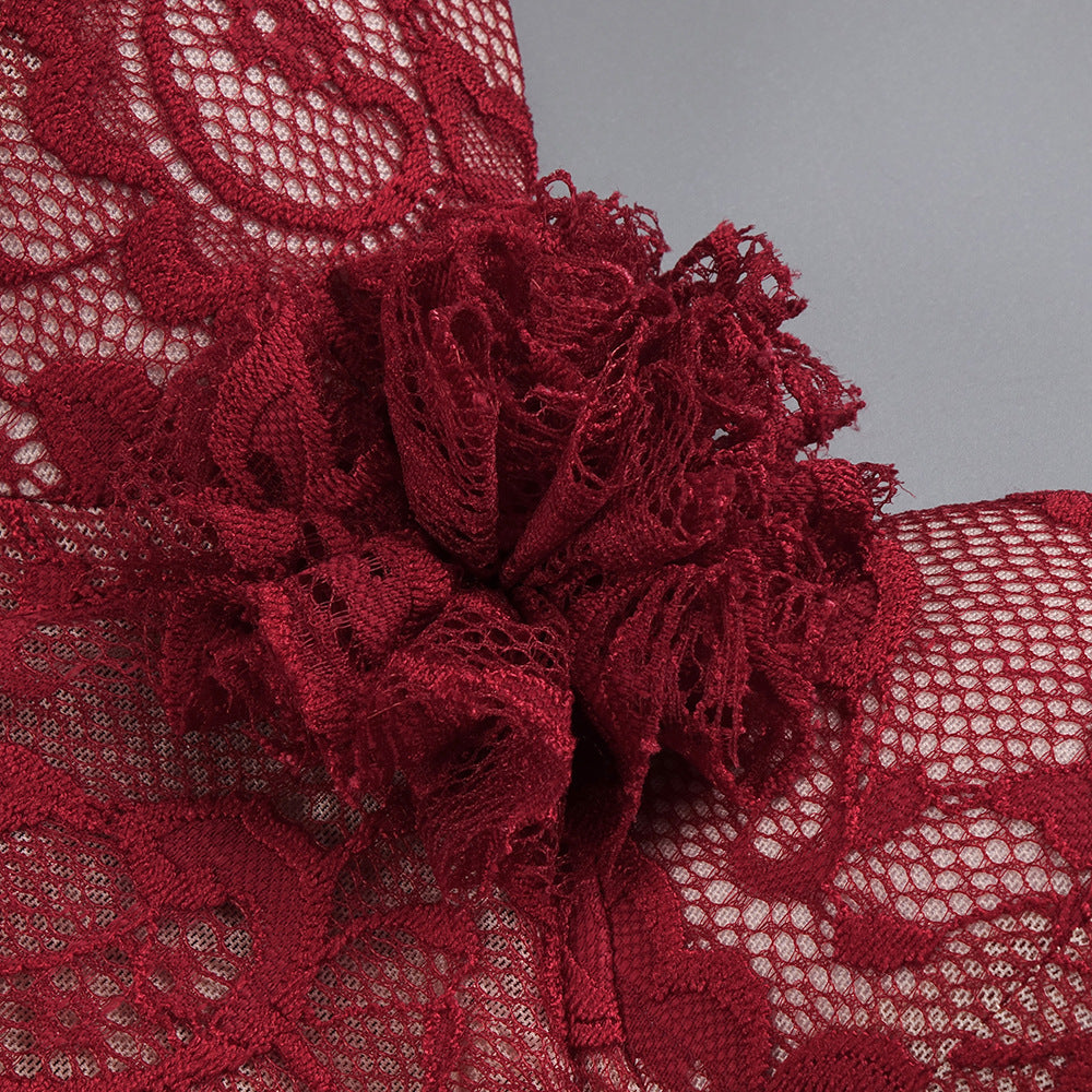 The Plume & Peak Carmine Reverie Lace Gown - Plume & Peak