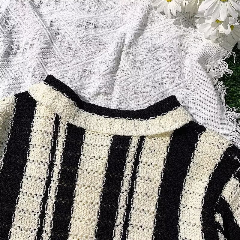 Striped Patchwork Cardigan Shirt Trendy Summer Style - Plume & Peak