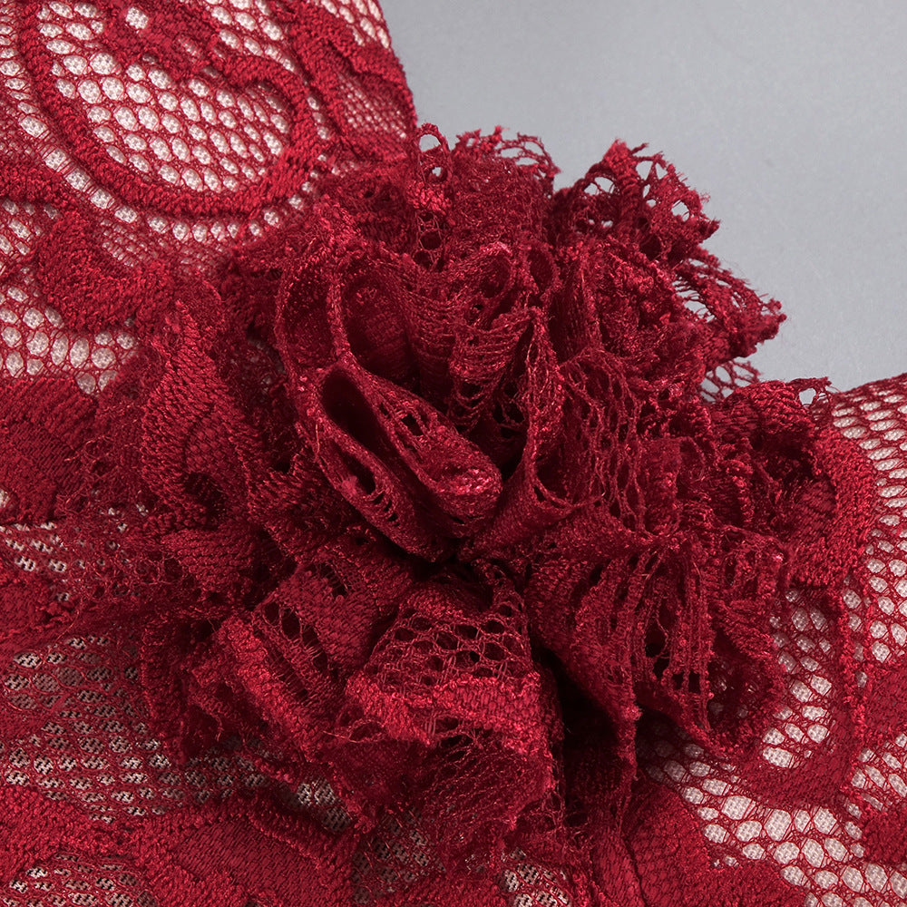 The Plume & Peak Carmine Reverie Lace Gown - Plume & Peak