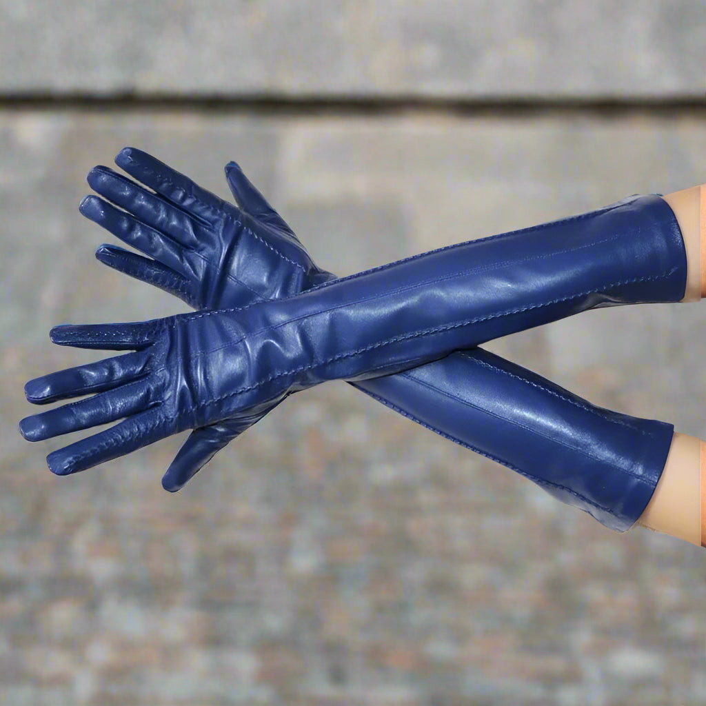 Long Leather Gloves Sheepskin Women Leather Arm Warmers Touchscreen Warm Stylish - Plume & Peak