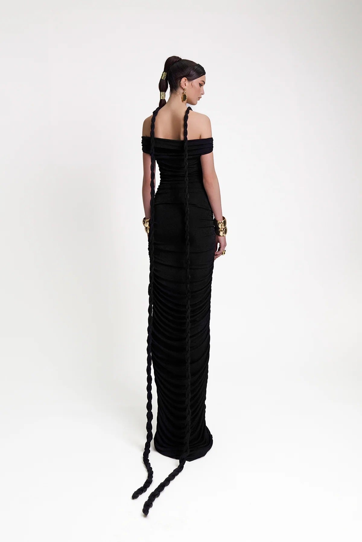 The Celestial Drape Gown – Dual-Tone Elegance - Plume & Peak