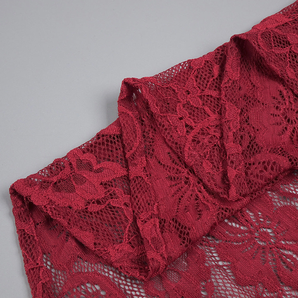 The Plume & Peak Carmine Reverie Lace Gown - Plume & Peak