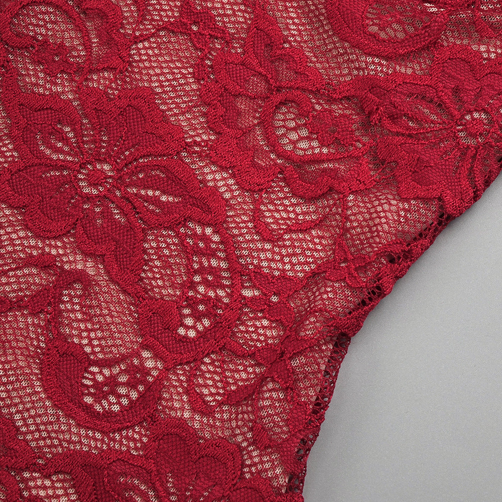 The Plume & Peak Carmine Reverie Lace Gown - Plume & Peak