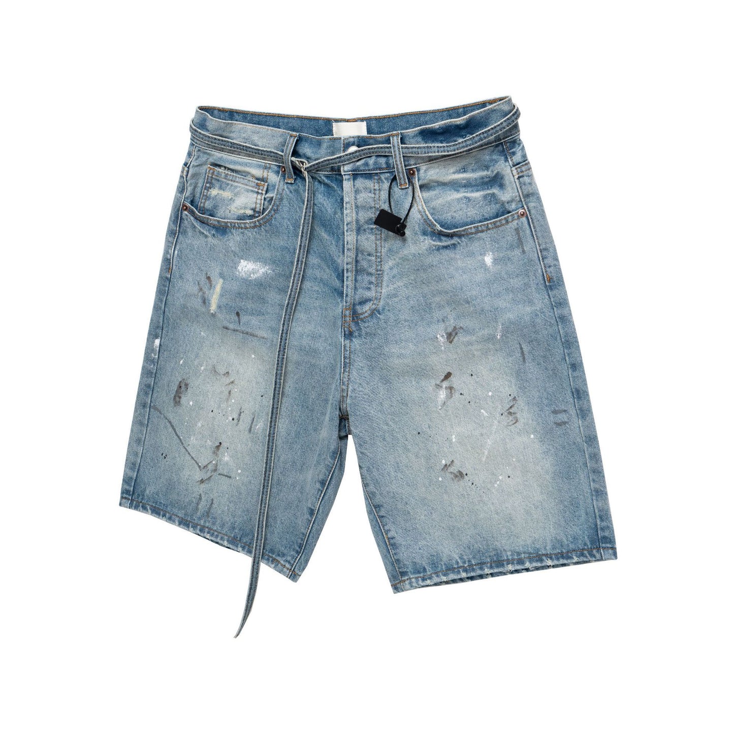 Distressed Blue Denim Shorts Washed Painted Edgy - Plume & Peak