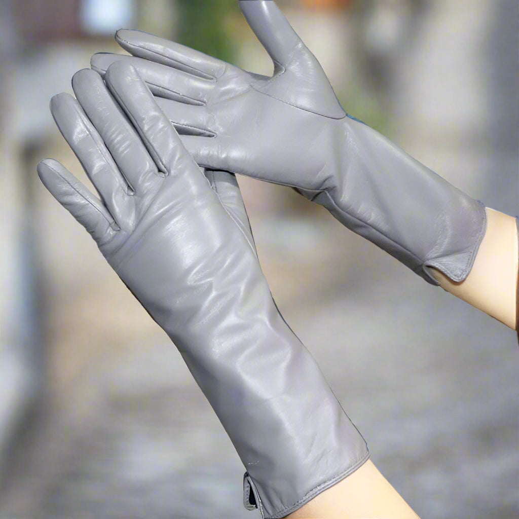 Long Leather Gloves Sheepskin Women Leather Arm Warmers Touchscreen Warm Stylish - Plume & Peak