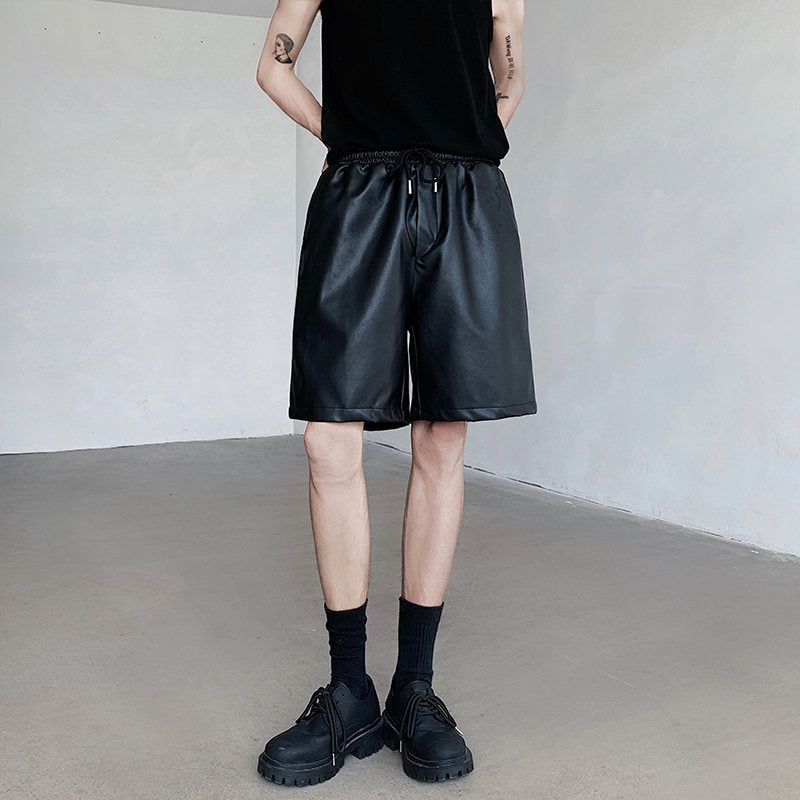 Mens Summer PU Leather Shorts Relaxed American Style - Plume & Peak