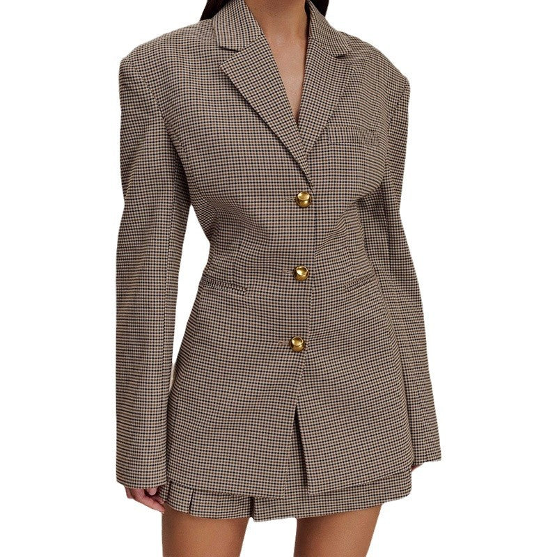 2025 Elegant Houndstooth Blazer Slim Fit Office Wear - Plume & Peak