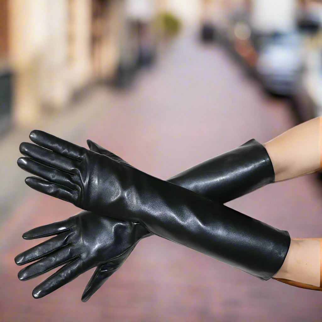 Long Leather Gloves Sheepskin Women Leather Arm Warmers Touchscreen Warm Stylish - Plume & Peak