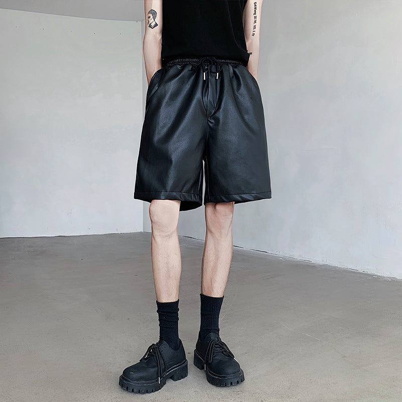 Mens Summer PU Leather Shorts Relaxed American Style - Plume & Peak