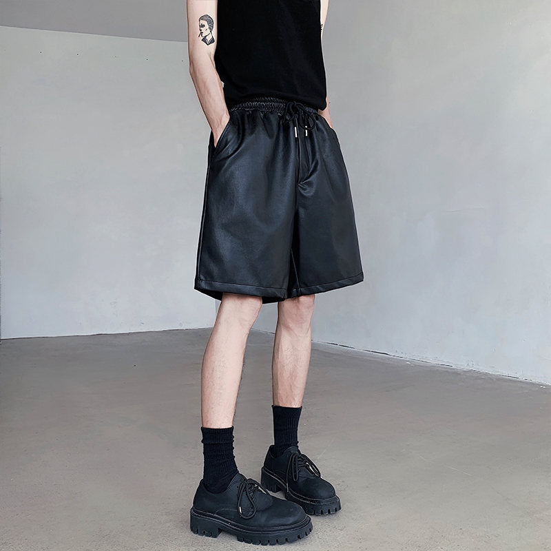 Mens Summer PU Leather Shorts Relaxed American Style - Plume & Peak