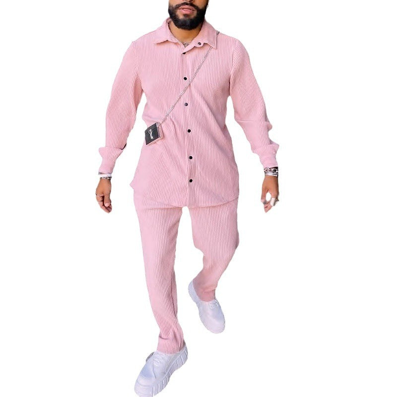 Mens Corduroy Striped Casual Set Shirt Set - Plume & Peak