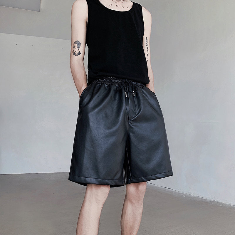 Mens Summer PU Leather Shorts Relaxed American Style - Plume & Peak