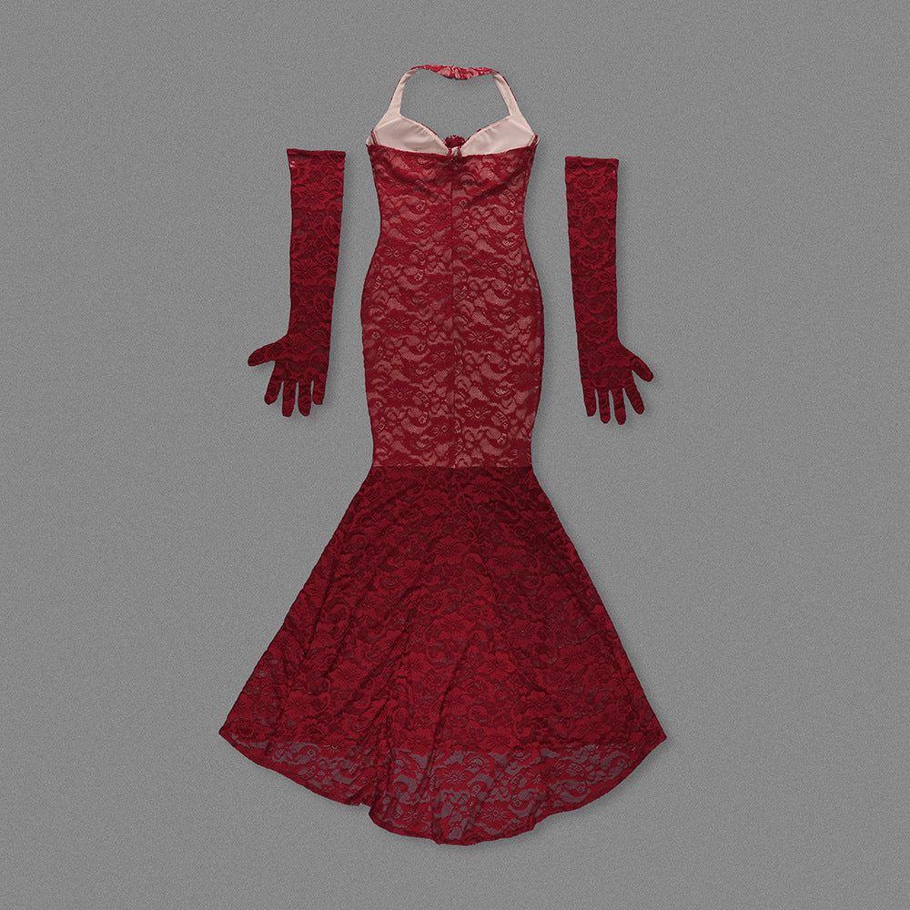 The Plume & Peak Carmine Reverie Lace Gown - Plume & Peak