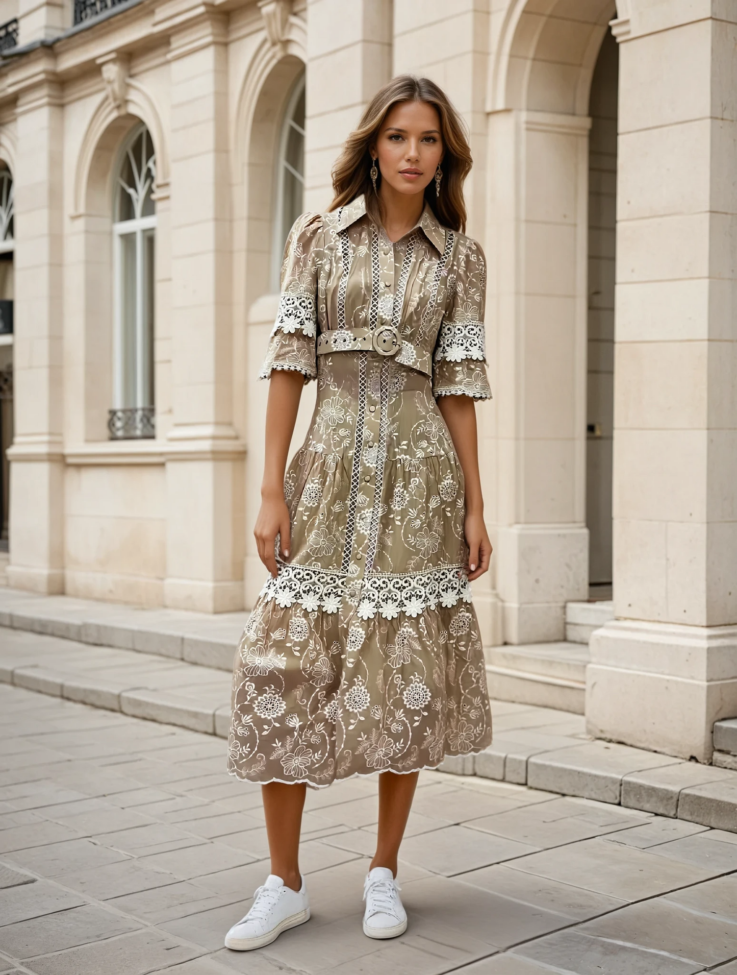 Boho Embroidered Maxi Dress with Lace Details - Plume & Peak