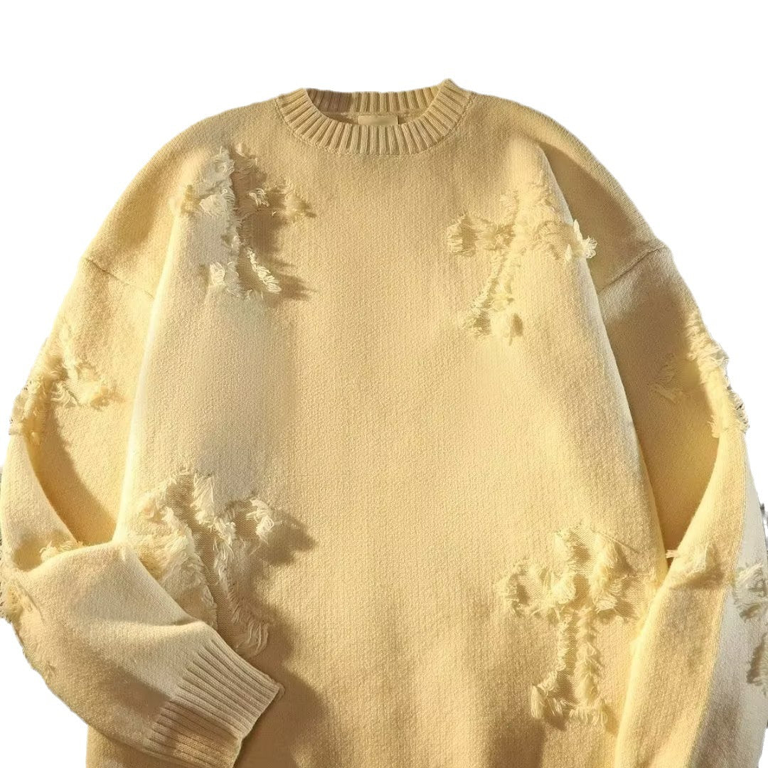 Distressed Knit Oversized Sweater – Vintage Aesthetic, Casual Streetwear Pullover - Plume & Peak