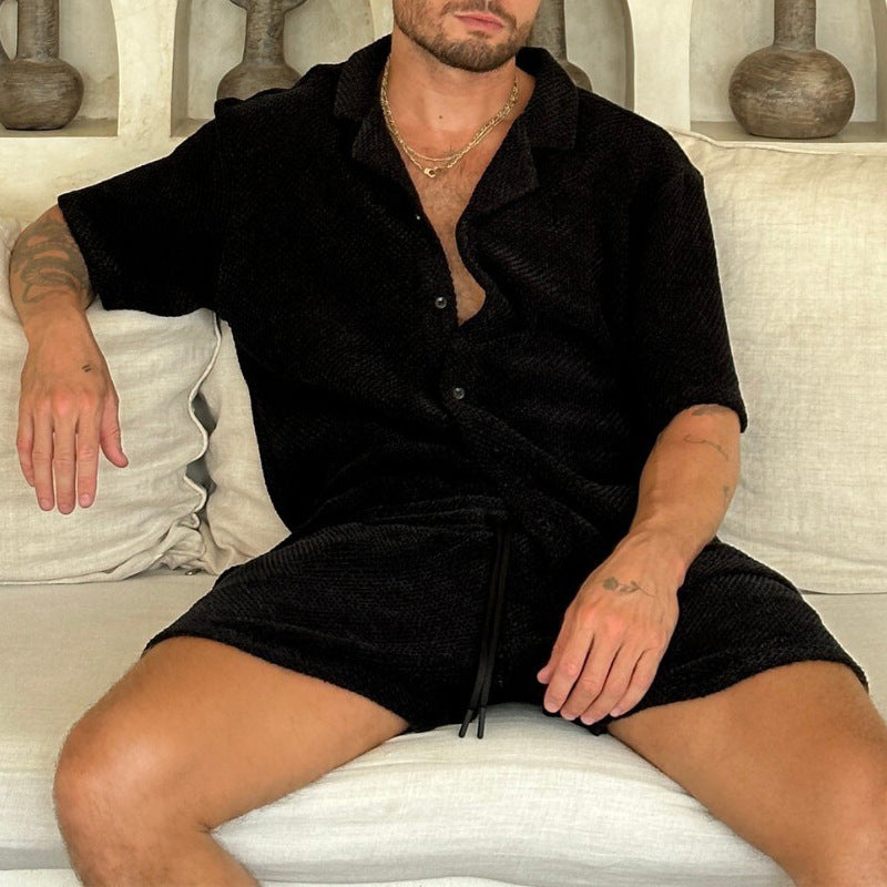 Summer Mens Slim Fit Casual Shirt Shorts Set - Plume & Peak