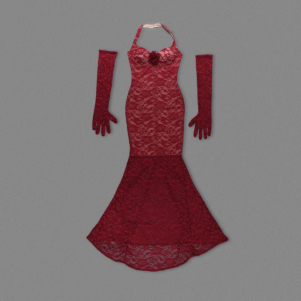The Plume & Peak Carmine Reverie Lace Gown - Plume & Peak