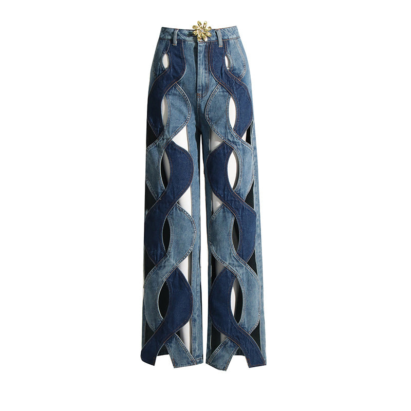 Artsy High-Waist Wide Leg Jeans with Cut-Out Detailing – Statement Denim for Effortless Chic - Plume & Peak