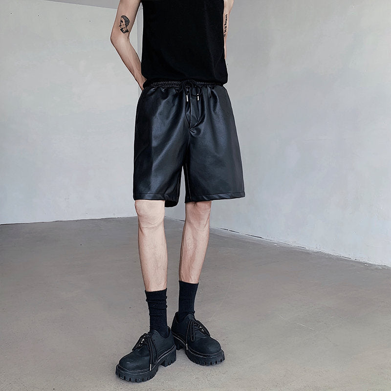 Mens Summer PU Leather Shorts Relaxed American Style - Plume & Peak