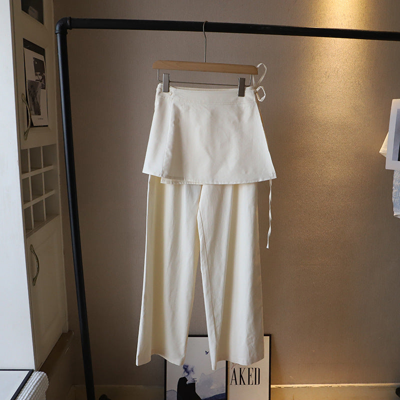 Chic 2-Piece Pants Set – Neutral Skort Style with Straight-Leg Trousers - Plume & Peak