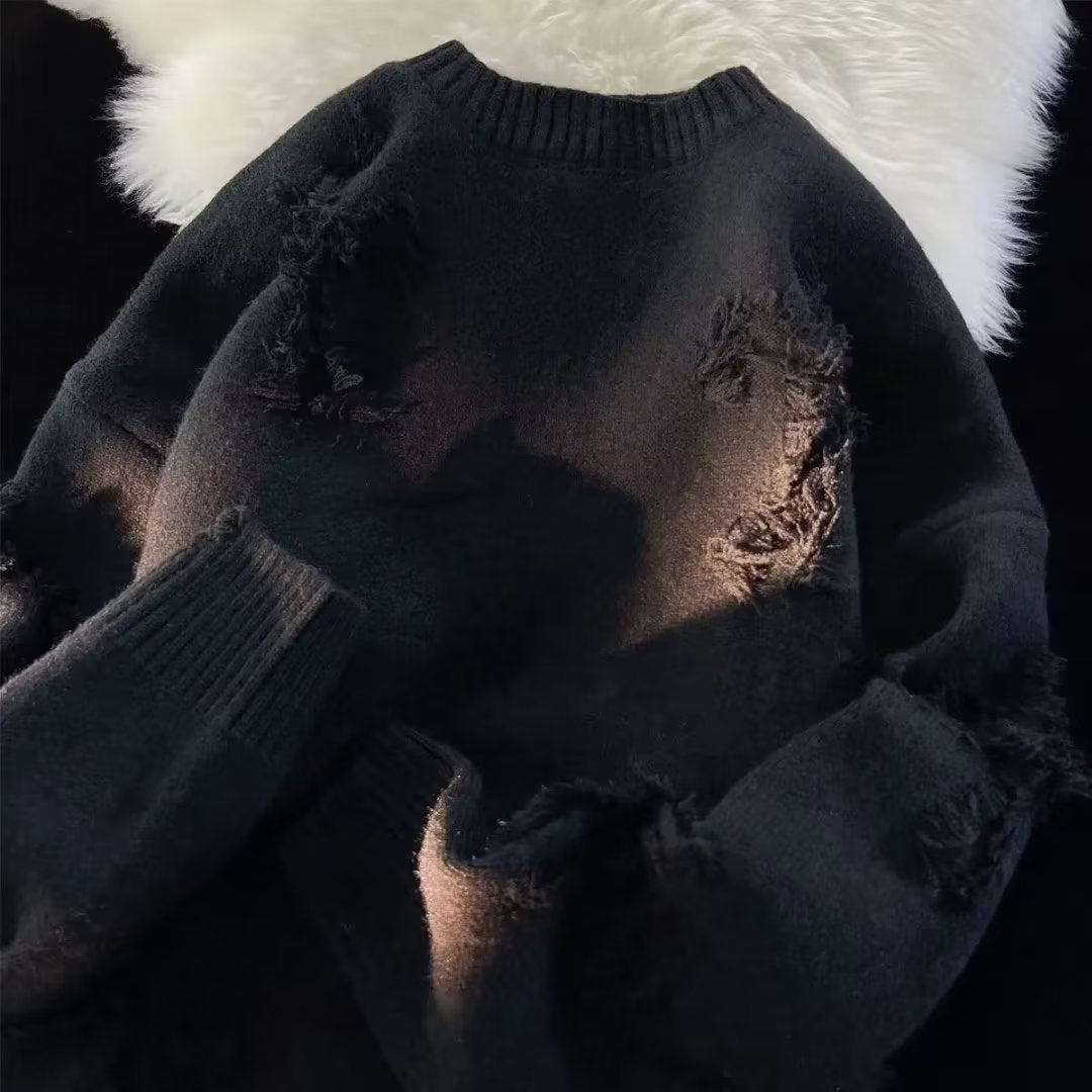 Distressed Knit Oversized Sweater – Vintage Aesthetic, Casual Streetwear Pullover - Plume & Peak