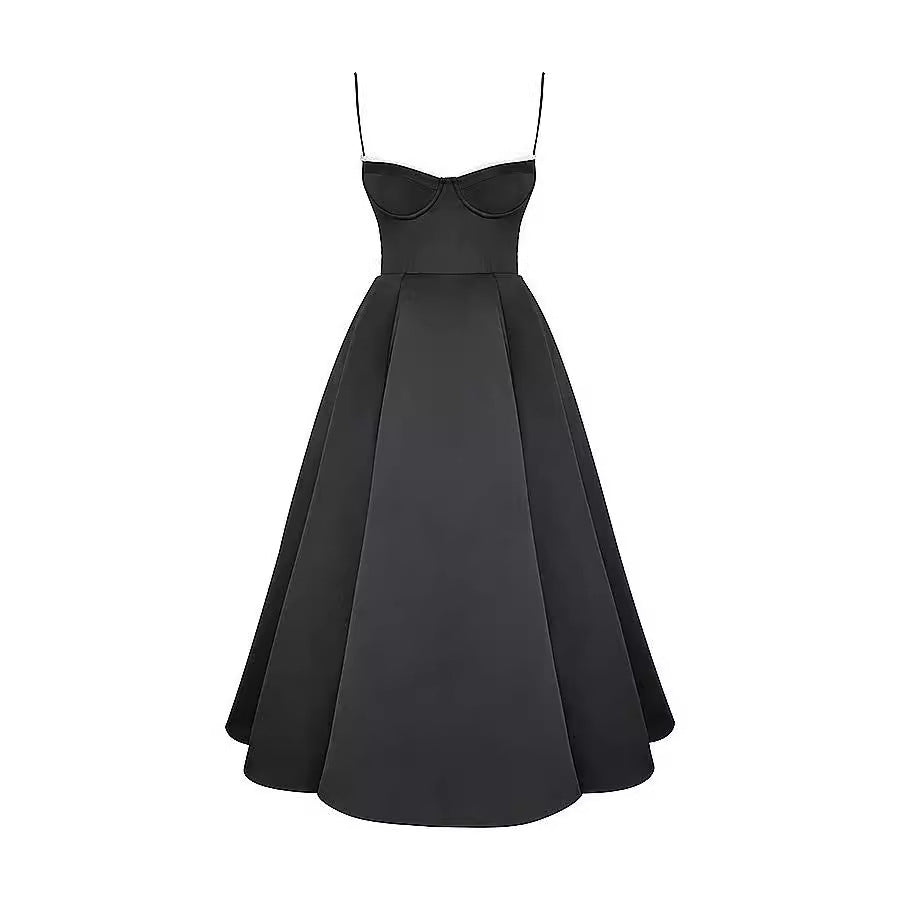 Black Satin Mesh LowCut Cocktail Dress - Plume & Peak