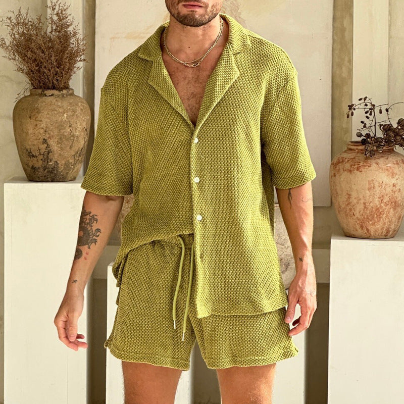Summer Mens Slim Fit Casual Shirt Shorts Set - Plume & Peak