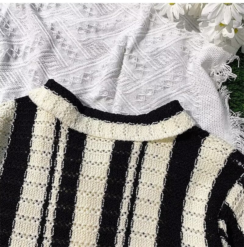 Striped Patchwork Cardigan Shirt Trendy Summer Style - Plume & Peak