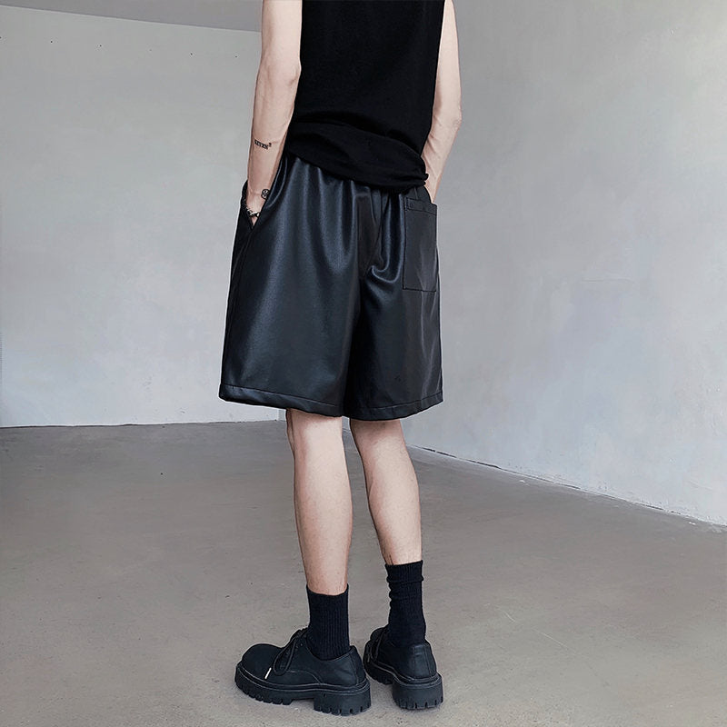 Mens Summer PU Leather Shorts Relaxed American Style - Plume & Peak