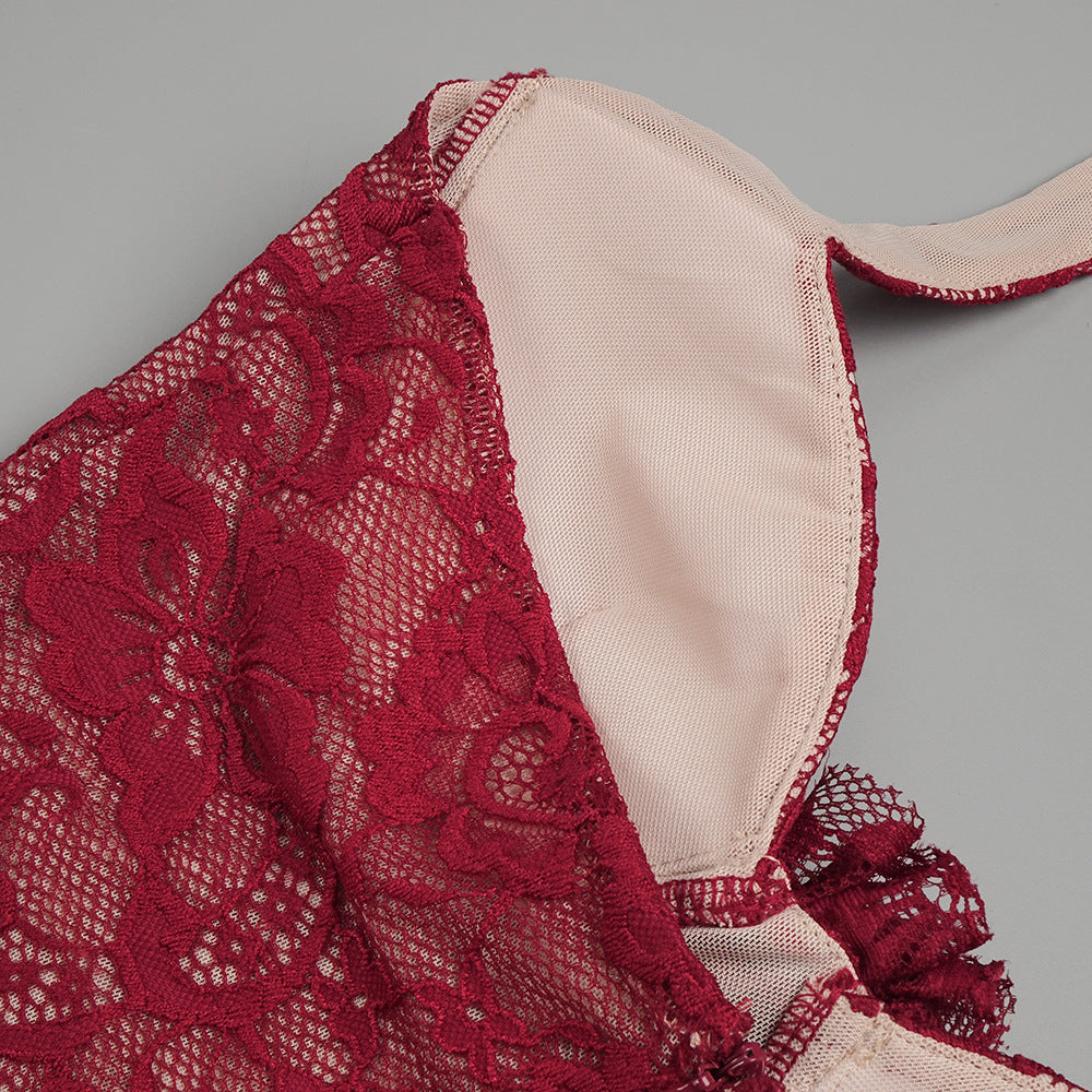 The Plume & Peak Carmine Reverie Lace Gown - Plume & Peak